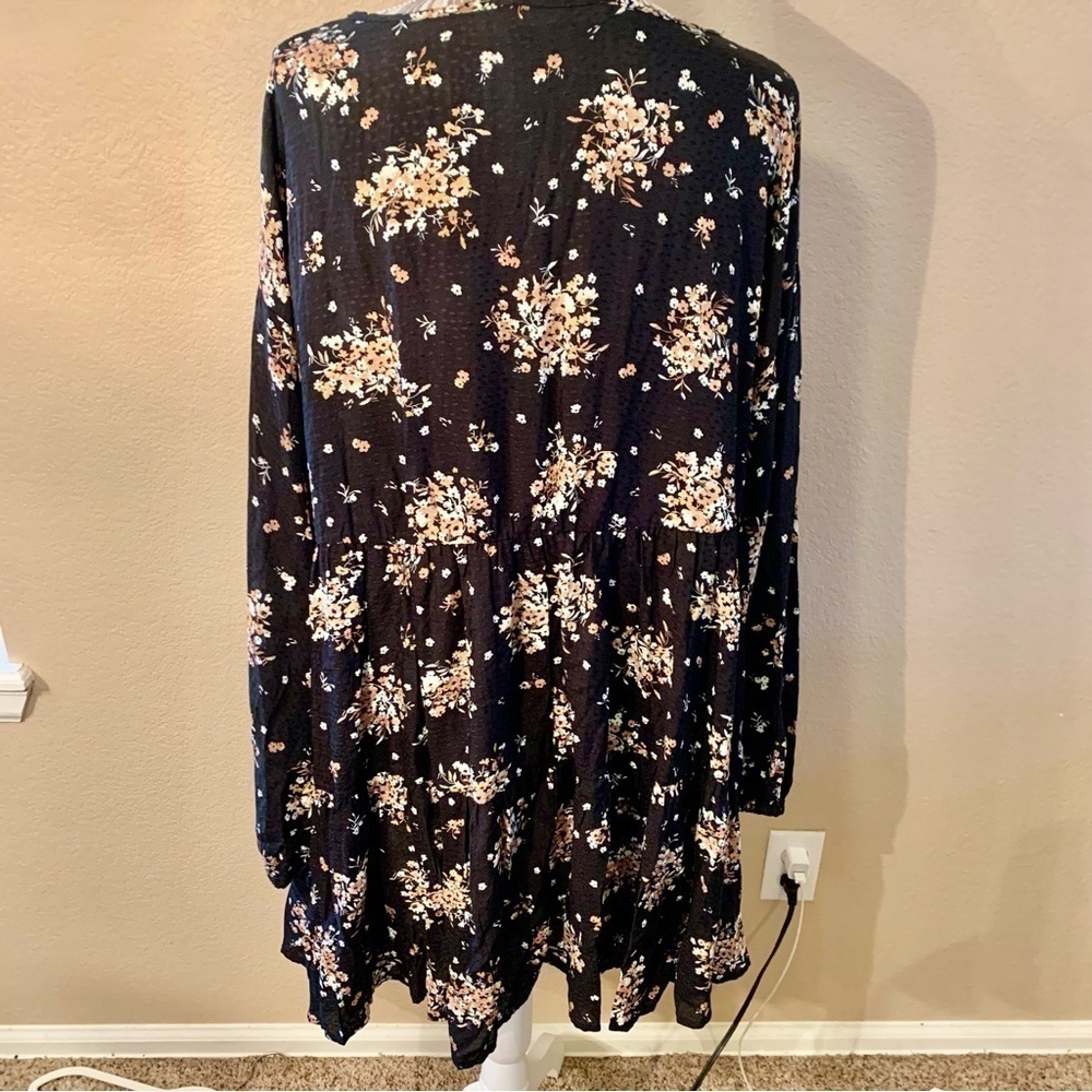 Jade by Jane Boho Dress XL Black Pretty Floral White Gold Tan Flowy - Picture 10 of 14